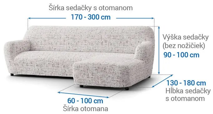 Bielastické poťahy VITTORIA smotanová sedačka s otomanom vpravo (š. 170 - 300 cm)