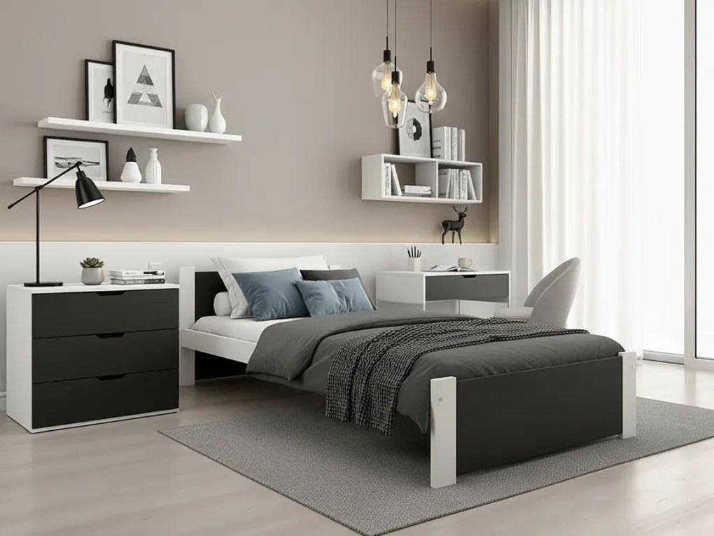 Posteľ IKAROS 90 x 200 cm, antracit/biela Rošt: S lamelovým roštom, Matrac: Matrac COCO MAXI 20 cm