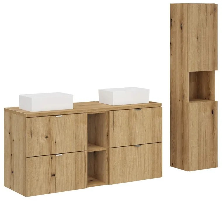 Kúpeľňová zostava Nova Oak so skrinkami a umývadlami 120 cm dubový