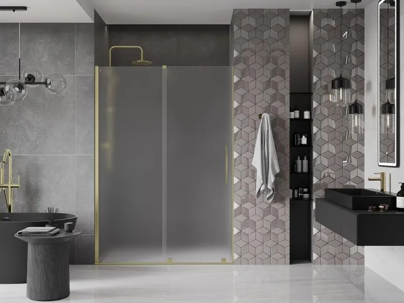 Mexen Velar, posuvné sprchové dvere do otvoru 150 cm, 8mm sklo námraza, zlatá matná, 871-150-000-31-55
