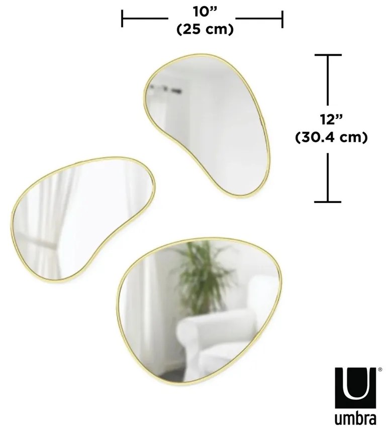 Umbra Zrkadlo HUBBA PEBBLE SET/3ks mosadzné