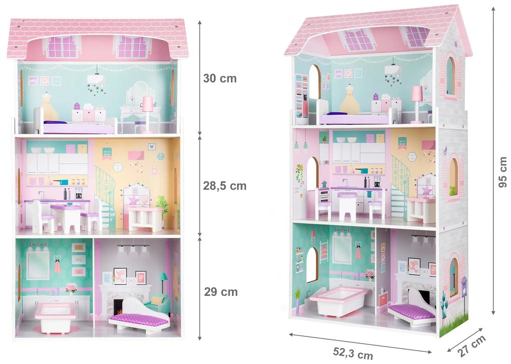 Drevený domček pre bábiky + nábytok vysoký bobuľový zámok ECOTOYS