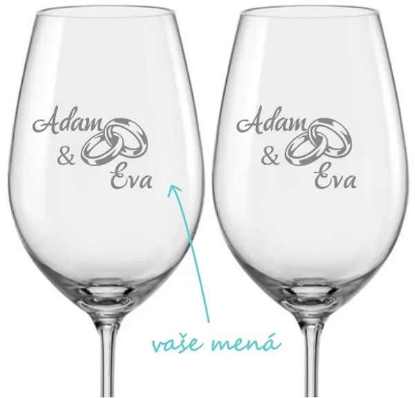Svadobné poháre na víno Prstienky s dátumom svadby, 2 ks