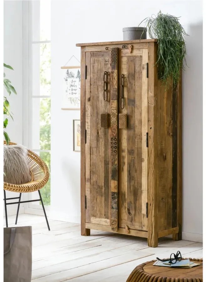 furniture-nabytek.cz - Masívna šatní skriňa Kavali z recyklovaného dreva, neupravená, hnedá – 90×45×185 cm