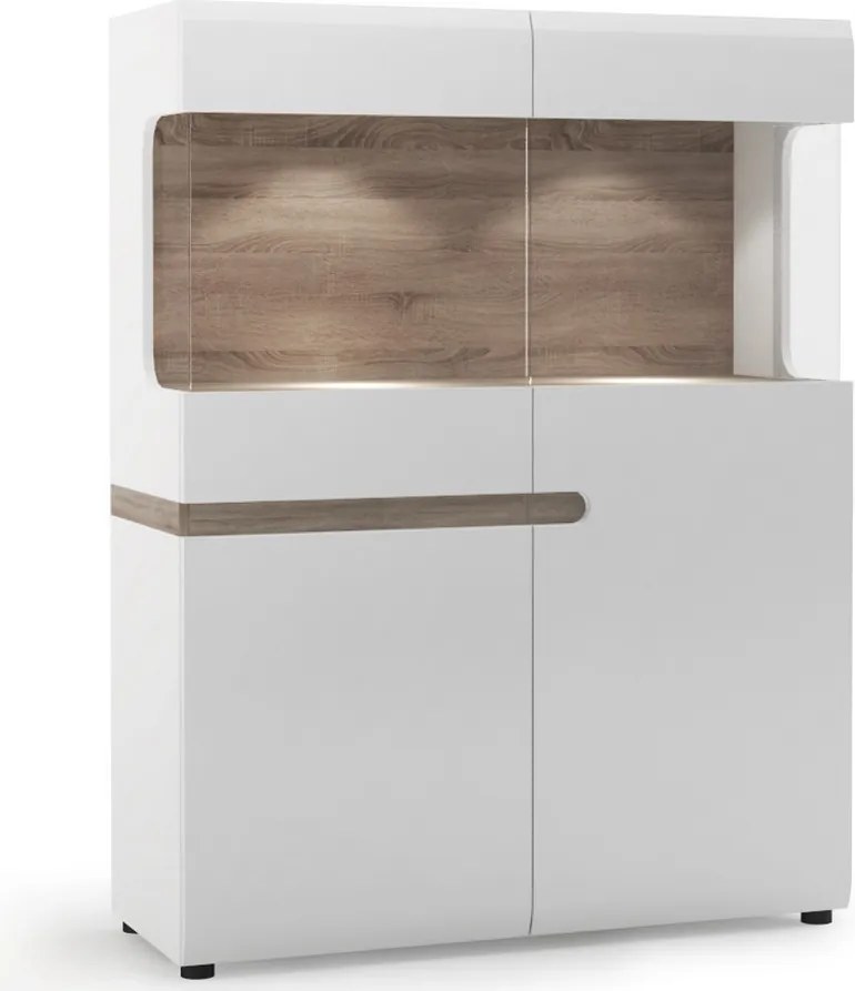 Nízka vitrína Linate, biely lesk/dub