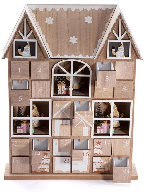 Drevený LED adventný kalendár so šuflíčkami DOMOK