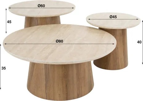 Konferenčný stôl 45-64 Romano 3-set 3D Ceramic Travertine - Komfort-nábytok