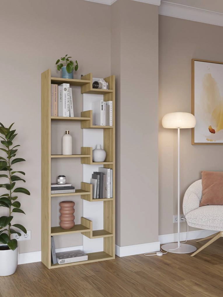 Moderná knižnica Houseland Oppa dub prírodný/biely