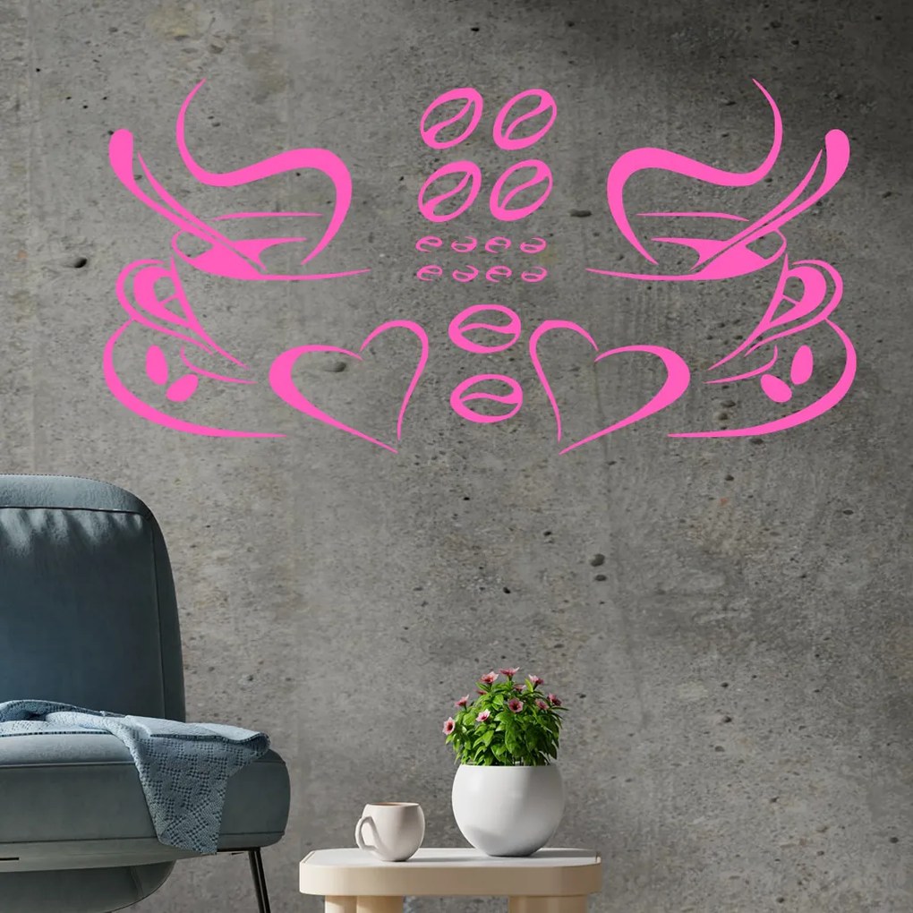 Veselá Stena Samolepka Dva hrnčeky so zrnkami kávy Farba: béžová, Veľkosť: 80 x 40 cm