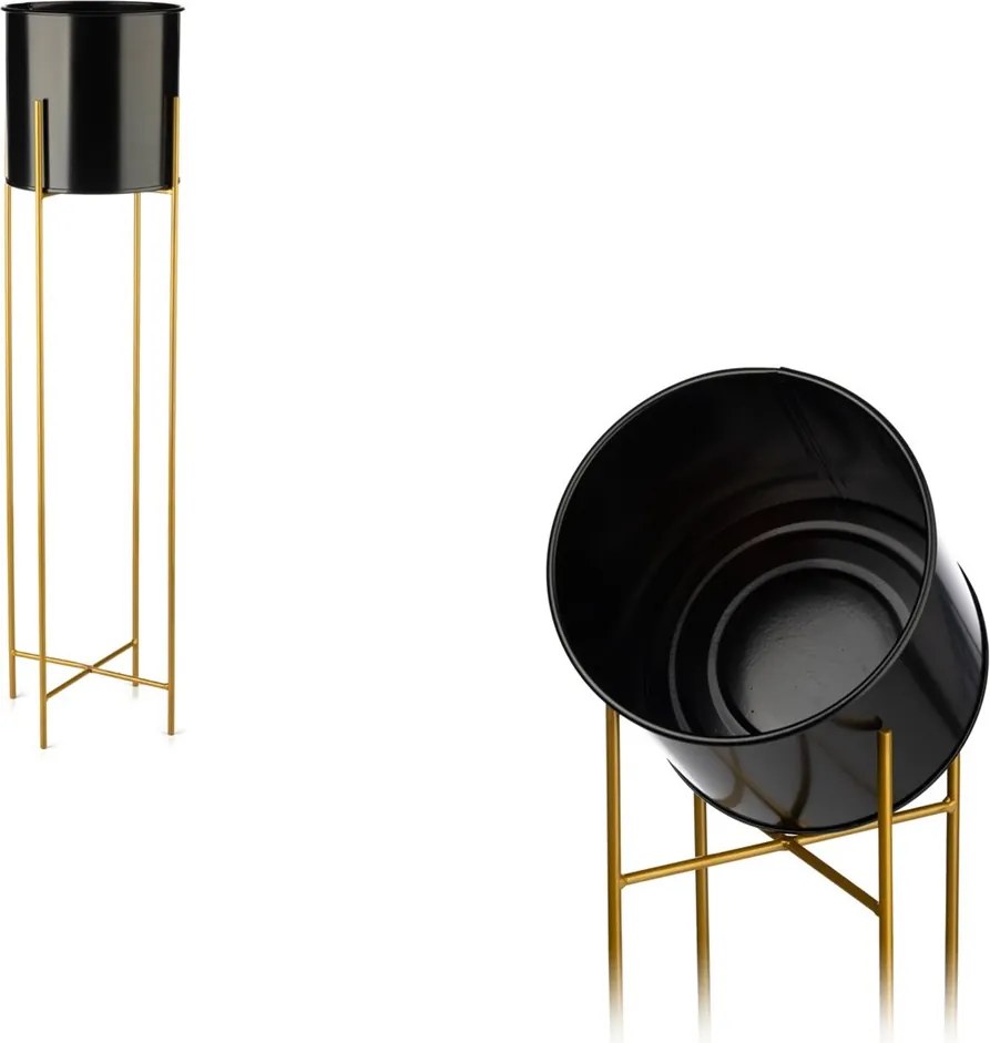 KOVOVÝ KVETINÁČ SO STOJANOM GLAMOUR 95X24 CM ČIERNA/ZLATÁ