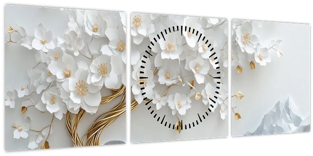 Obraz – 3D elegantný strom života (s hodinami) (90x30 cm)
