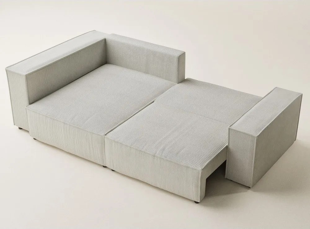 Krémovobiela menčestrová rozkladacia/s úložným priestorom rohová pohovka (ľavý roh/do L) Tonga – Maison de Rêve