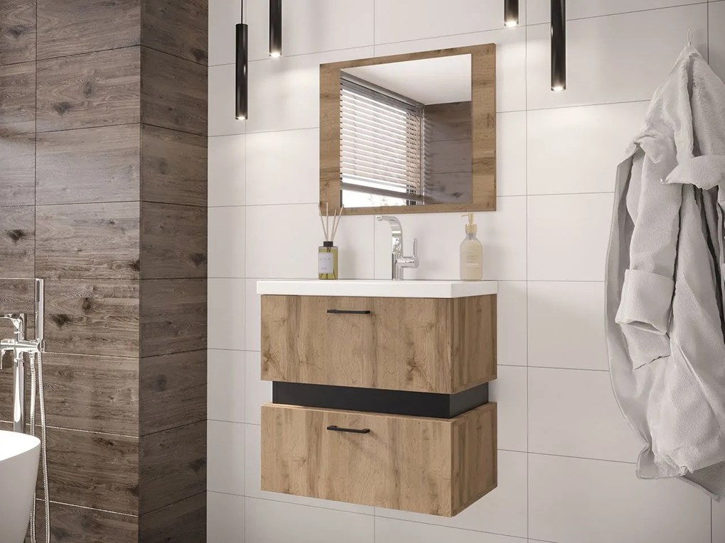 Kúpeľňový nábytok Torvaldi V, Sifón: bez sifónu, Umývadlo: áno, Farby: wotan / wotan + čierny mat