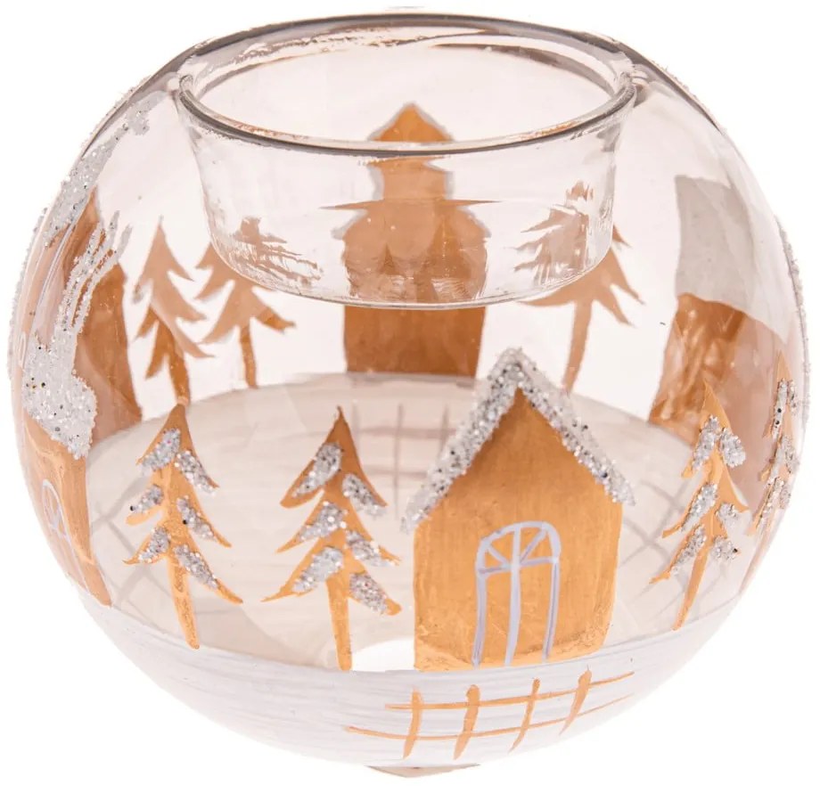 Sklenený svietnik s vianočným motívom Snowy Land – Dakls