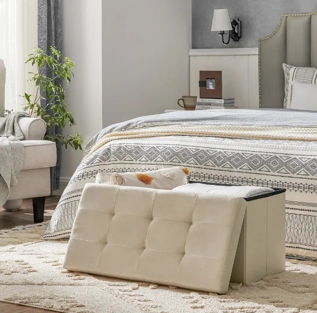 Taburet s úložným priestorom OTTOMAN 76x38 cm, krémový