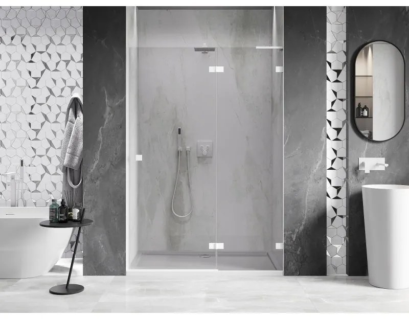 Mexen Lunar L, pravé otočné sprchové dvere 140 cm, 8mm číre sklo, biely profil, 834L-140-000-20-00-P