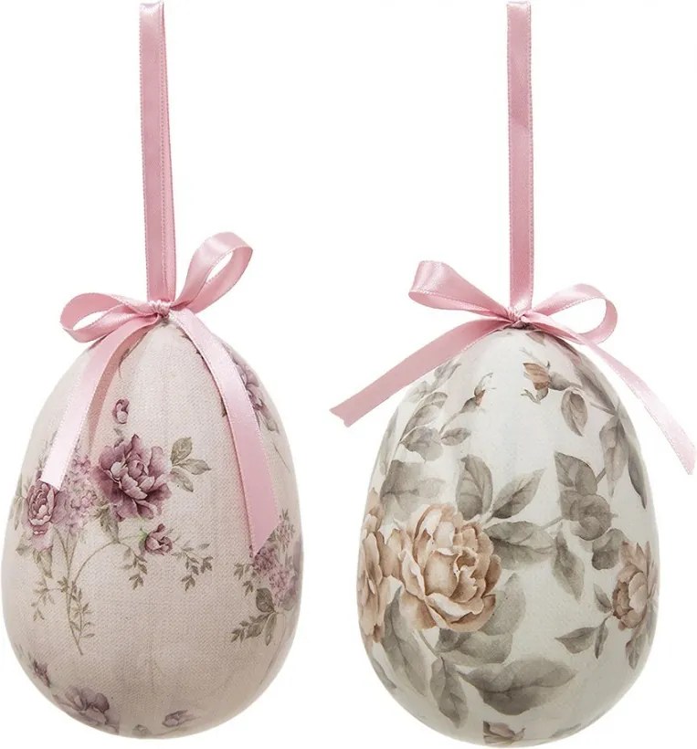 2ks dekorácia vajíčko s ružami Rose Spring Egg - Ø 9*12 cm