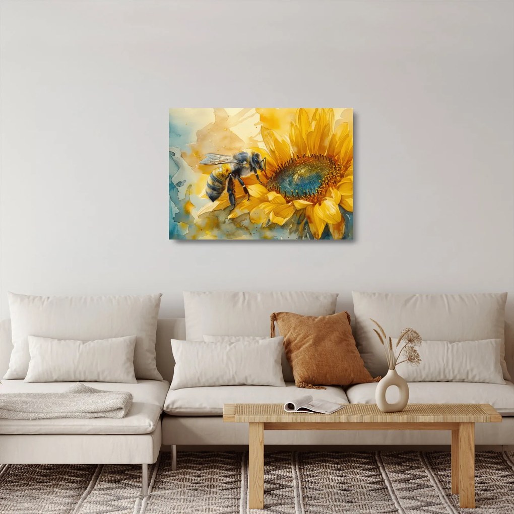 Sklenený obraz - Včielka, akvarel (70x50 cm)