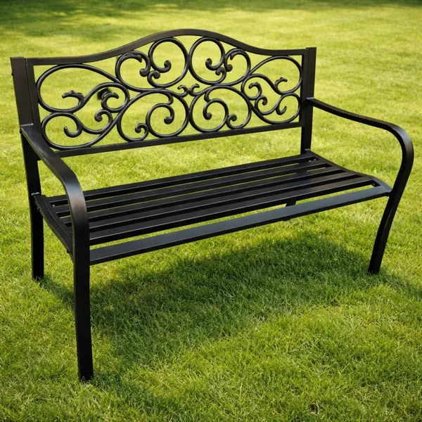 Lean Záhradná kovová lavička – 127cm, čierna