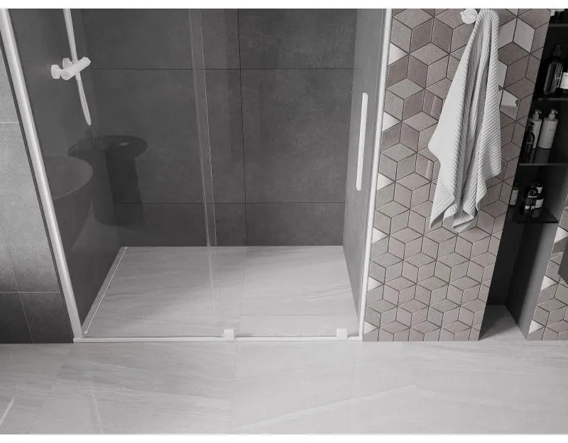 Mexen Velar, posuvné dvere do otvoru 150x200 cm, 8mm číre sklo, biely profil, 871-150-000-01-20