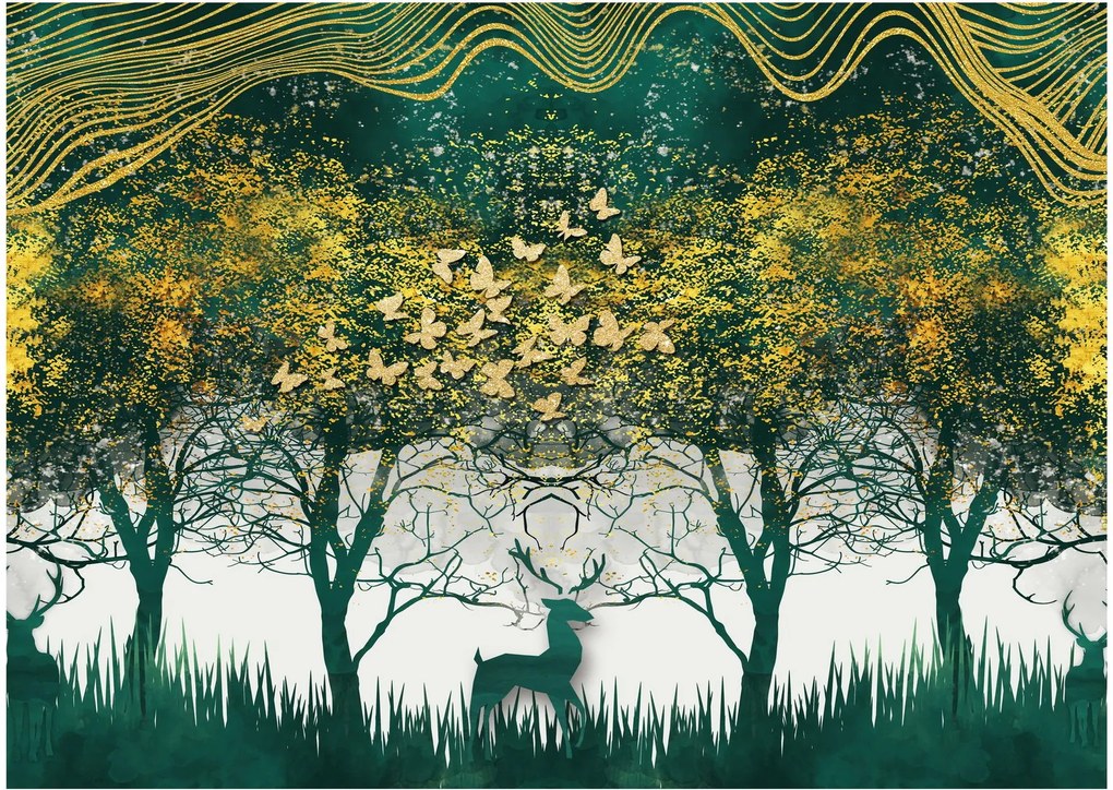 Sklenený obraz - Jelene v zelenom lese (70x50 cm)