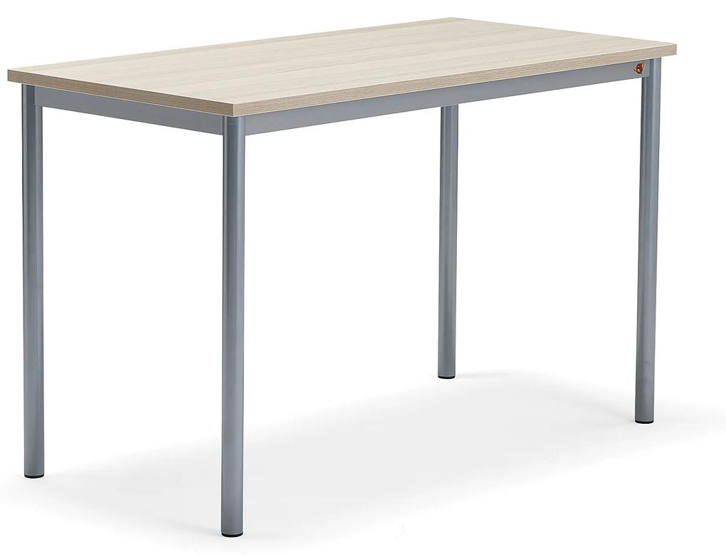 Stôl SONITUS PLUS, 1200x600x760 mm, akustický HPL - jaseň, strieborná
