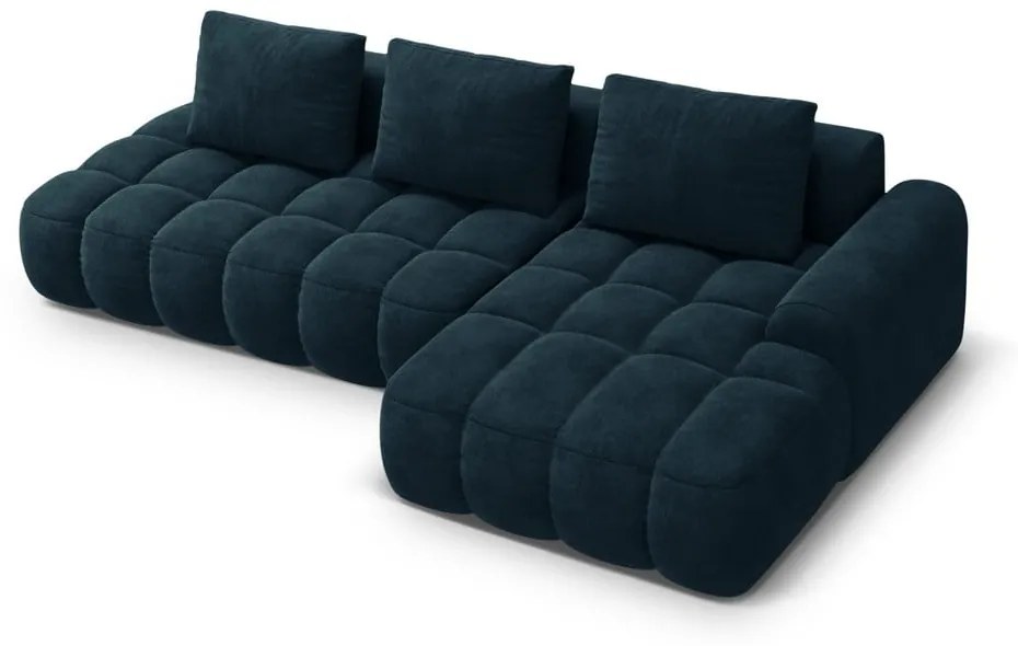 Zamatová rozkladacia/s úložným priestorom rohová pohovka v petrolejovej farbe (pravý roh/s leňoškou) Linz – Cosmopolitan Design