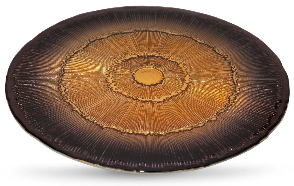 DEKORAČNÝ SKLENENÝ TANIER BONITA (02) (FI) 33X3 CM HNEDÝ