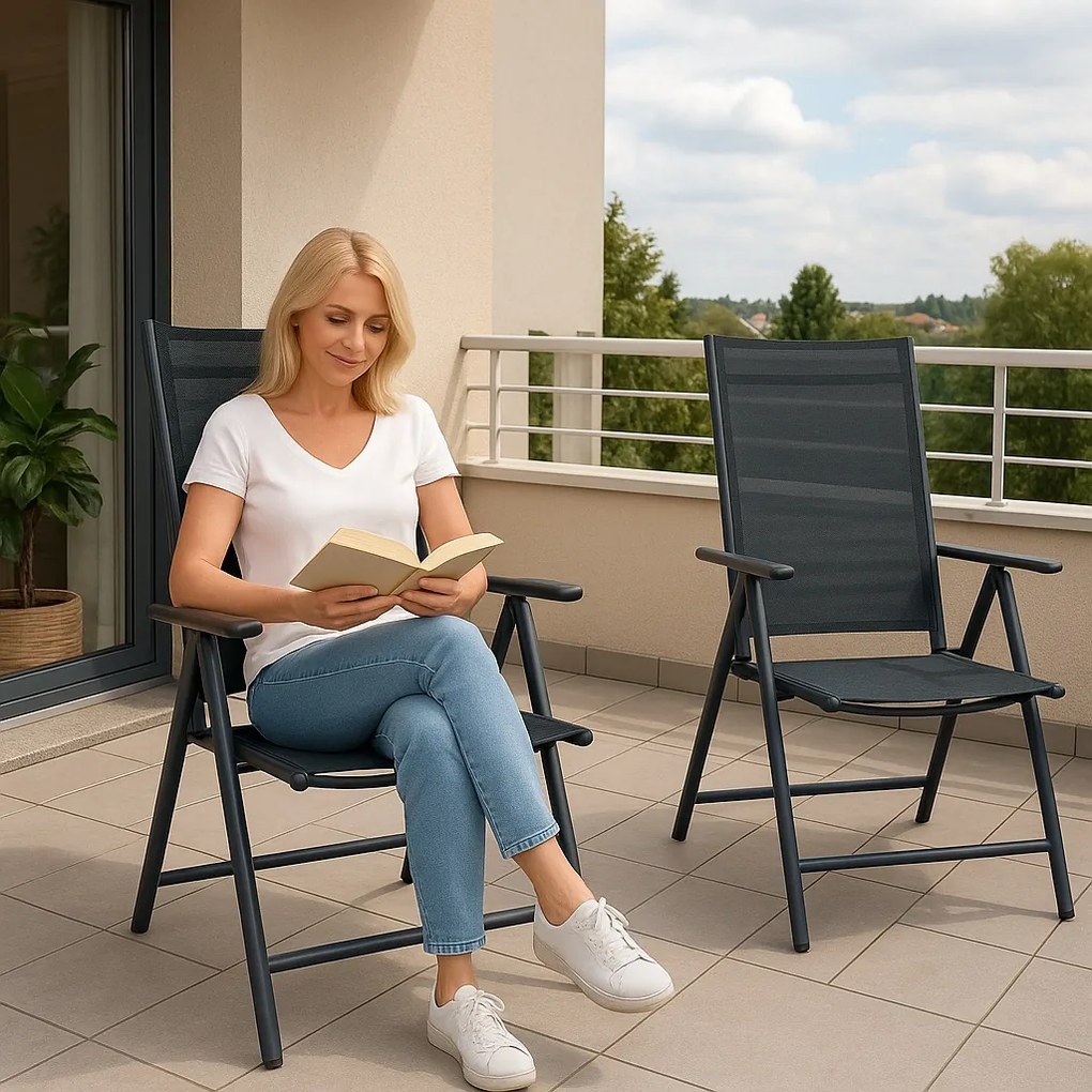 TRENDIE Záhradné stoličky s polohovateľným operadlom sada 2ks sivé