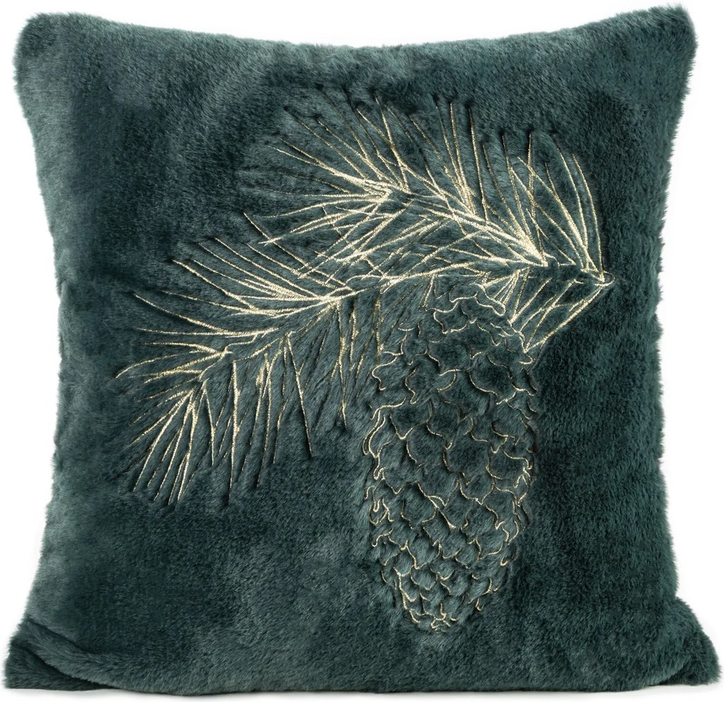 CHLPATÁ VIANOČNÁ DEKORAČNÁ OBLIEČKA NA VANKÚŠ PINE 45X45 CM TMAVOZELENÁ