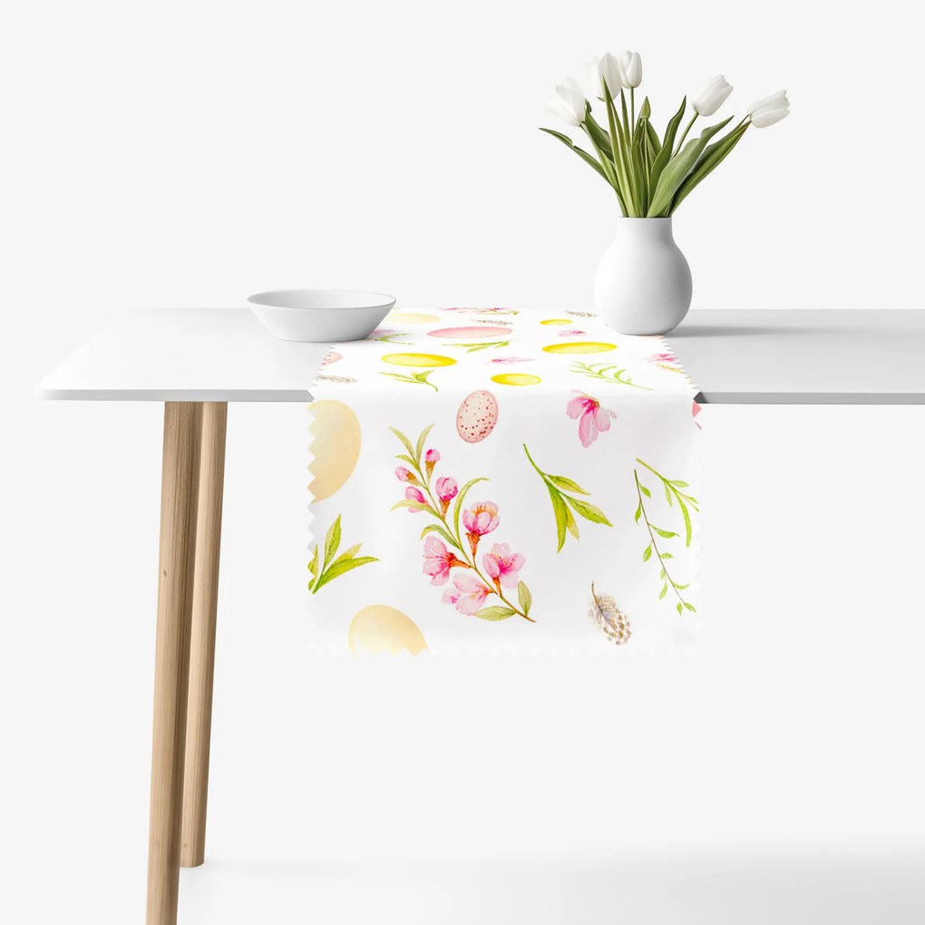 Goldea veľkonočný behúň na stôl teflónový - kraslice s kvetinami 35x140 cm