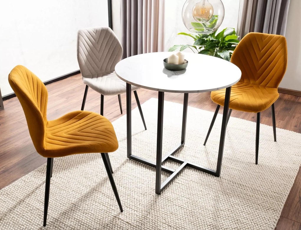 Okrúhly jedálenský stôl Alto 80 cm biely mramor/čierny