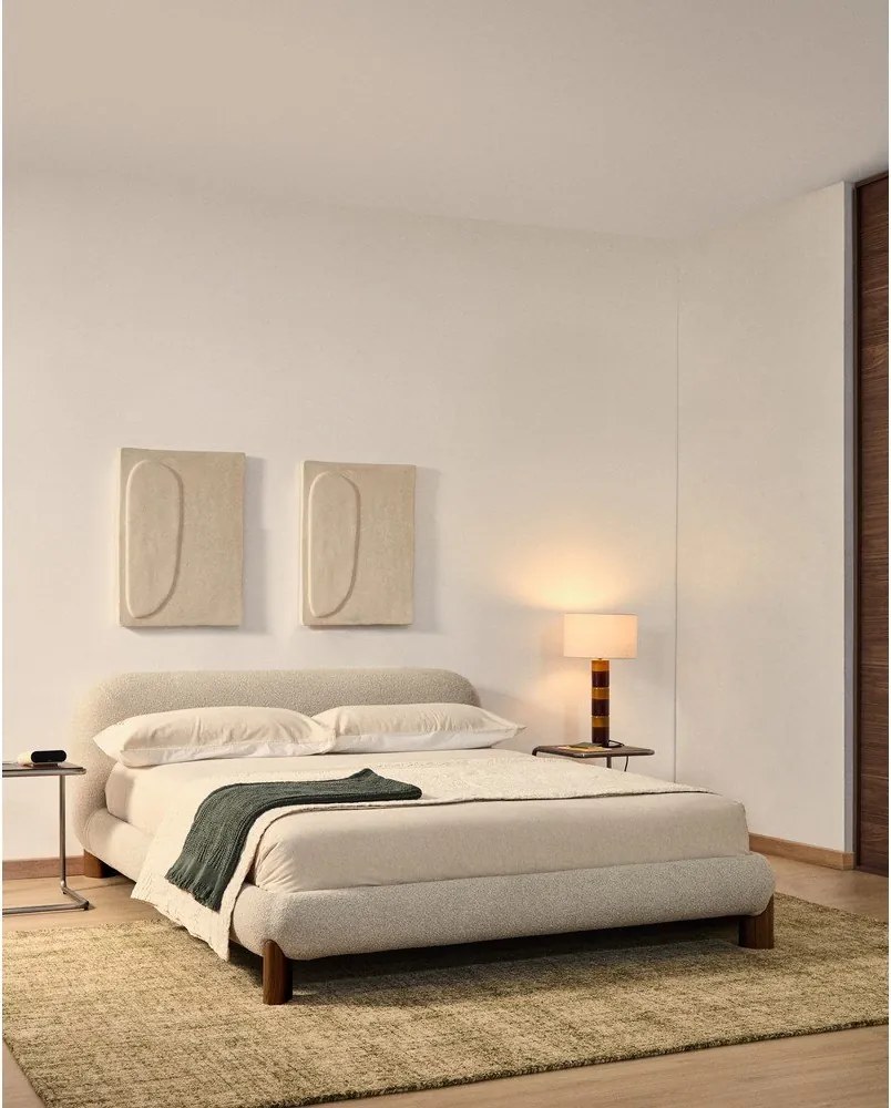 Béžová čalúnená dvojlôžková posteľ bez roštu 180x200 cm Odina – Kave Home