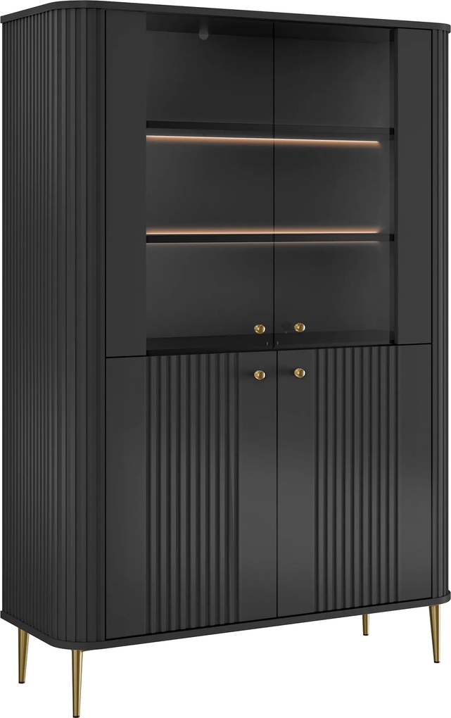 Vitrína Vesper 103 cm štvordverová - čierna / zlaté nohy