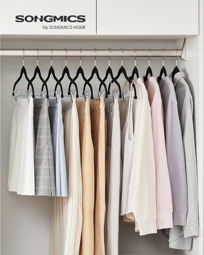 Vešiaky na nohavice, sada 12 zamatových vešiakov, čierne