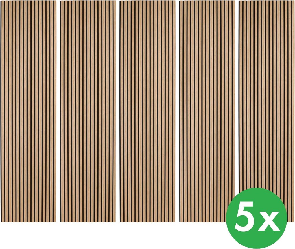 Drevený akustický panel, 2400 x 600 mm, B2BP004, balenie 5 ks, dub