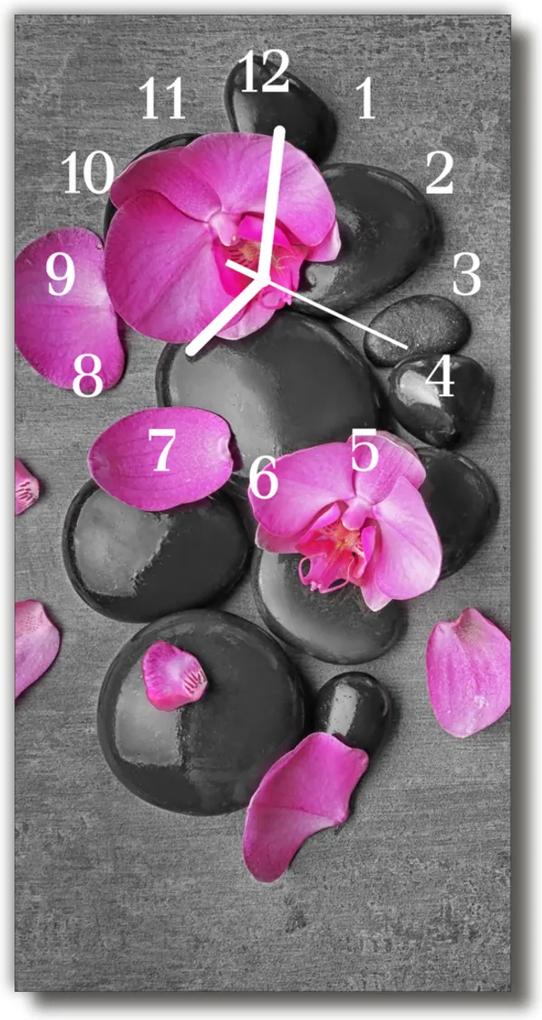 Sklenené hodiny vertikálne  Kvety Stones farebné orchidey