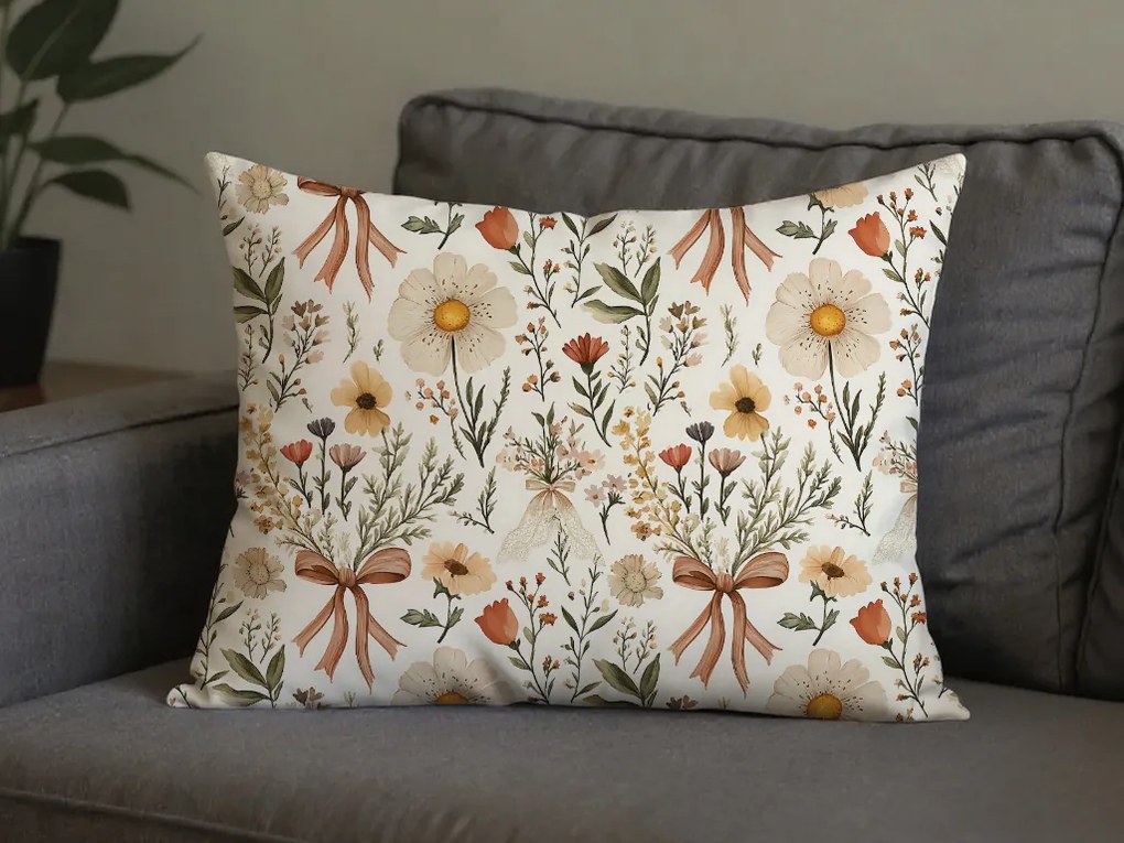 Polybavlnená obliečka na vankúš FLORAL RIBBON POLY 70x90 cm, krémová