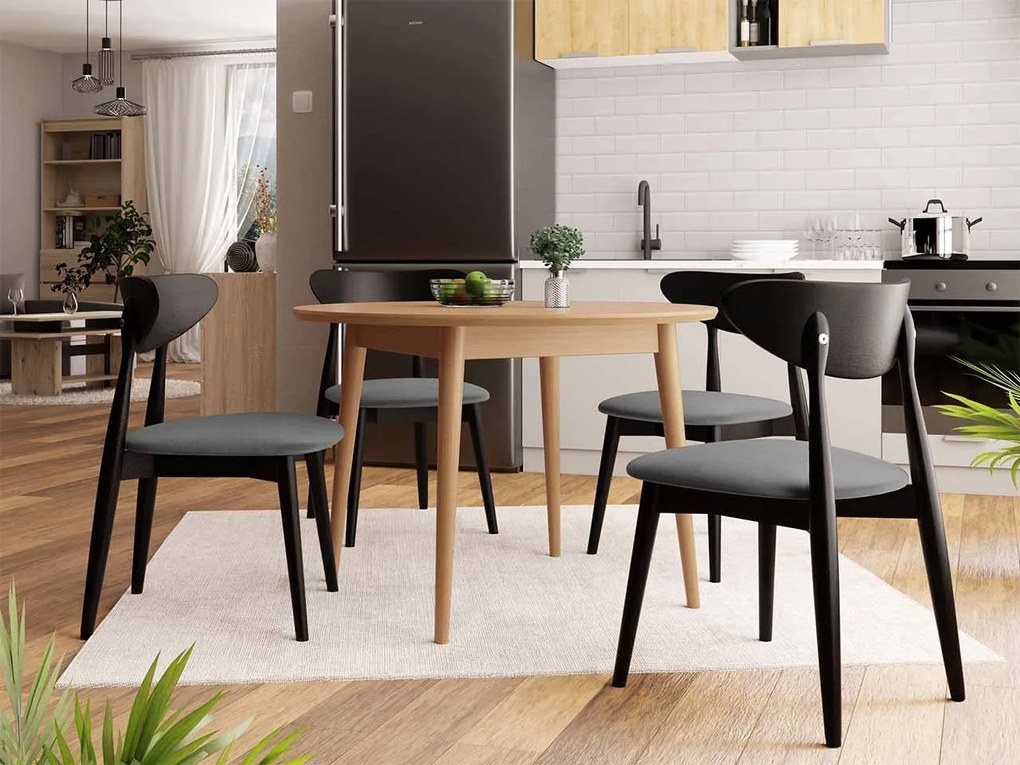 Okrúhly stôl Vidariko FI 120 so 4 stoličkami ST80 01, Farby: čierny, Potah: Magic Velvet 2225