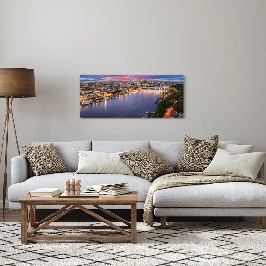 Obraz nočného mesta Bratislavy s riekou (120x50 cm)