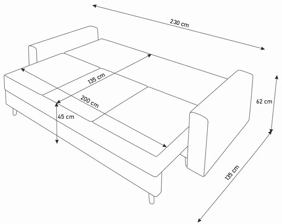 Rozkladacia čalúnená pohovka BERGEN, 230x87x87, itaka 15