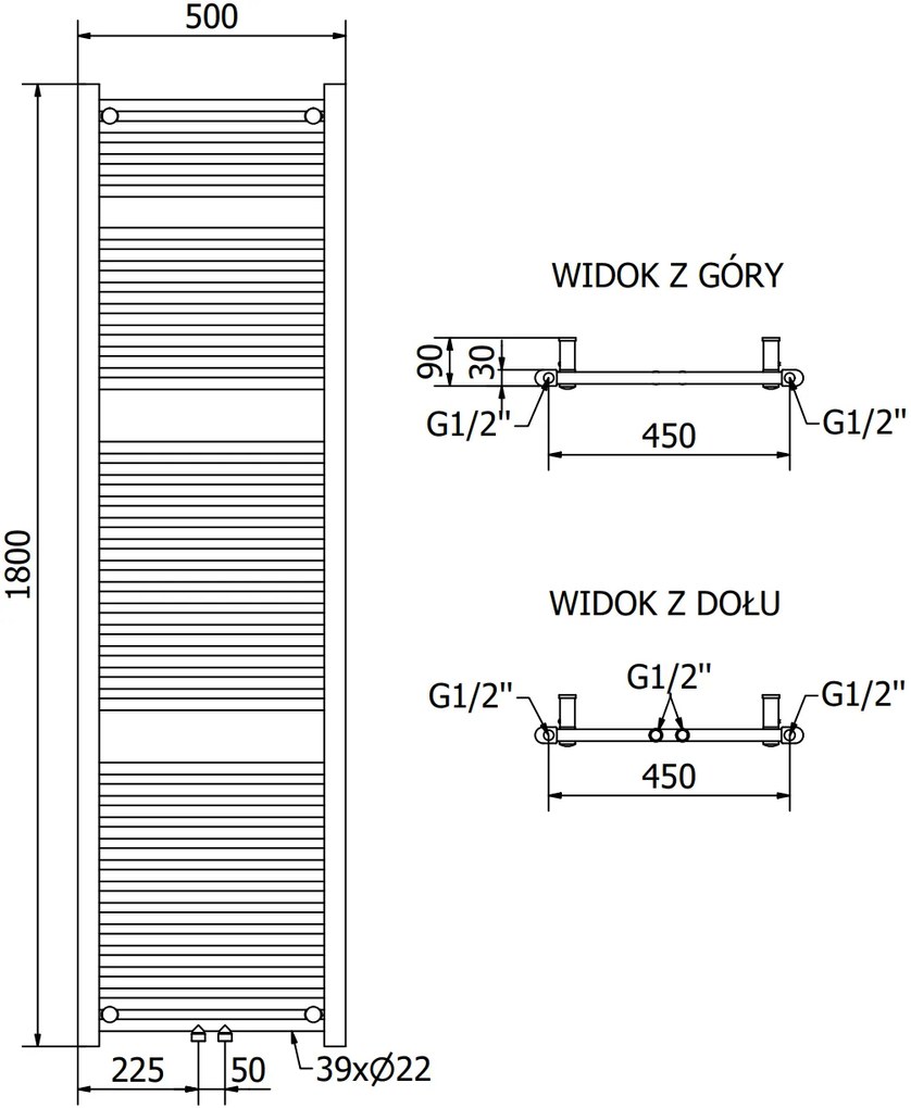 Mexen Mars, vykurovacie teleso 1800x500 mm, 814 W, antracitová, W110-1800-500-00-66