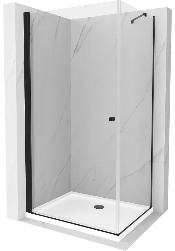 Mexen Pretoria, sprchovací kút 100 x110 (stena) cm, 6mm číre sklo, čierny profil + biela sprchová vanička, 852-100-110-70-00-4010B