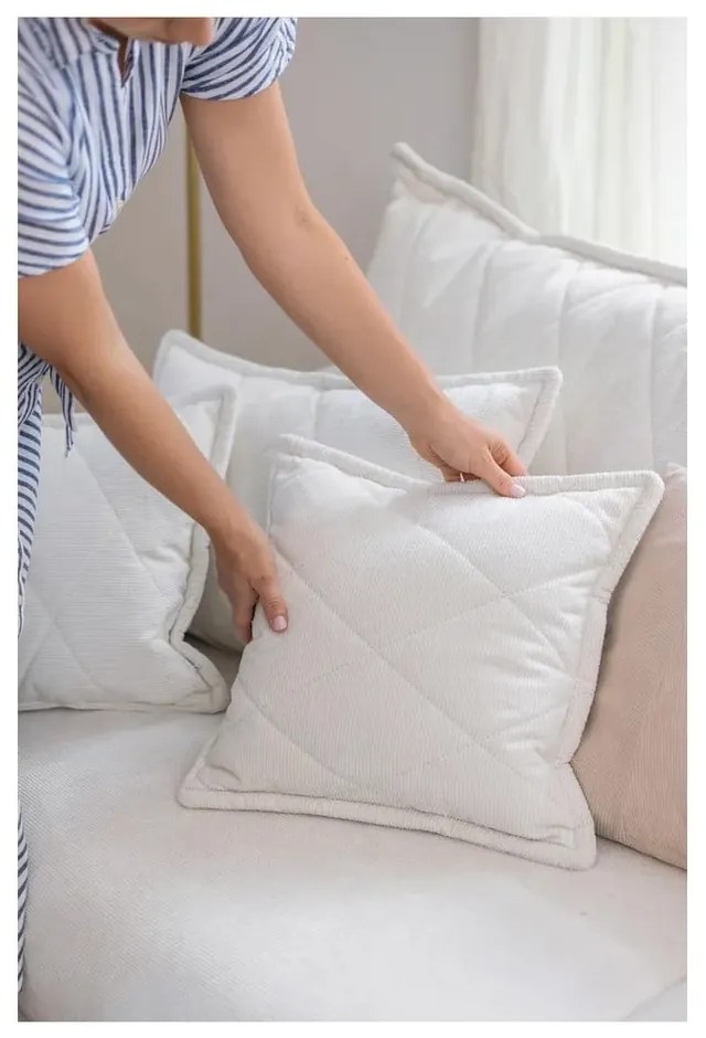 Biela menčestrová rozkladacia/s úložným priestorom pohovka 215 cm Bjork – Bonami Selection