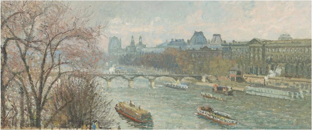 Obraz - Camille Pissarro, The Louvre, Afternoon, Rainy Weather, reprodukcia (120x50 cm)