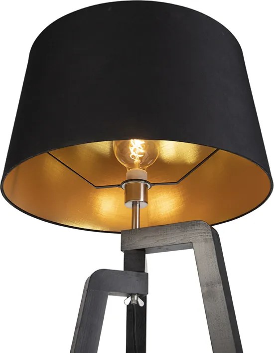 Trojnohá stojaca lampa s tienidlom z bavlny čierna so zlatom 50 cm - Puros