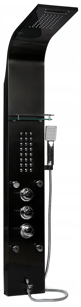 Sprchový panel CASCADA 5v1 - s termostatom a výtokom do vane - čierny matný