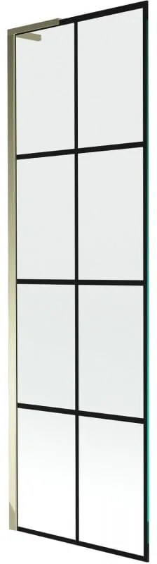 Mexen Next L, 1-krídlová vaňová zástena 60 x 150 cm, 6mm číre sklo-čierny vzor, zlatý lesklý profil, 895-060-000-03-77-50