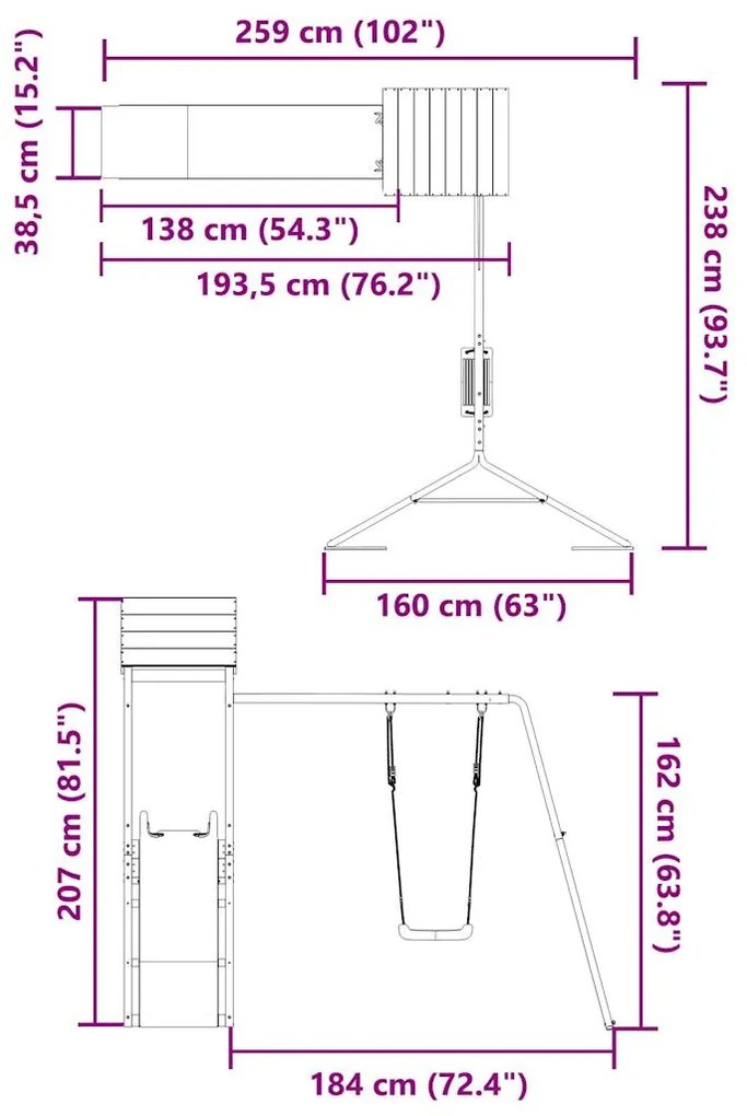 Vonkajšia súprava na hranie impregnovaná borovica