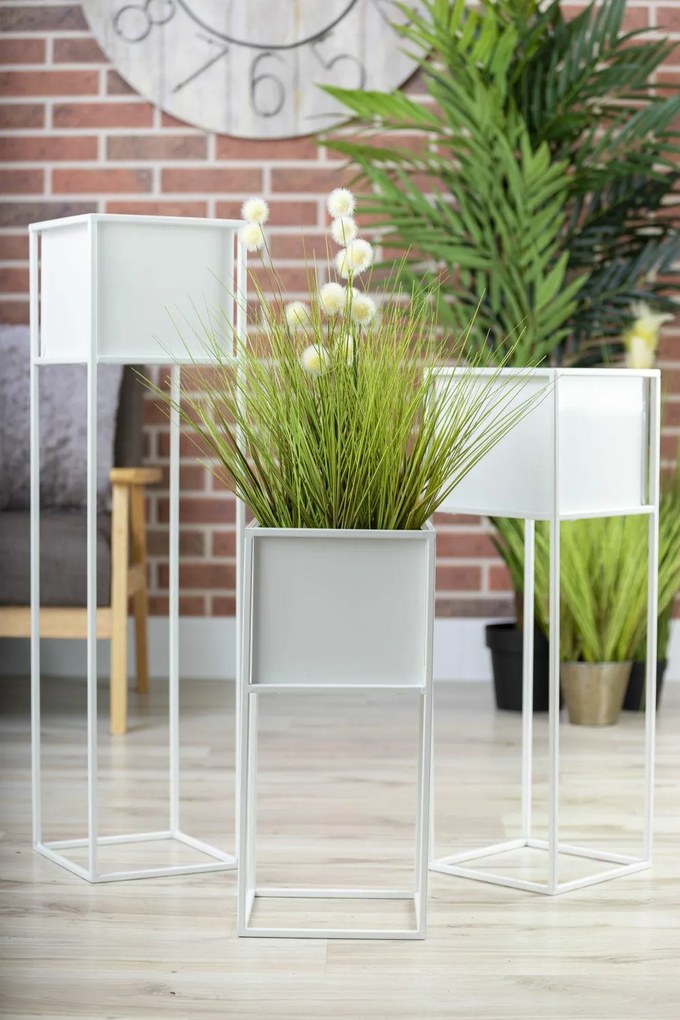 KOVOVÝ KVETINÁČ SO STOJANOM PLAIN 50X24 CM BIELA